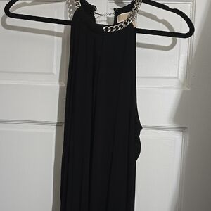 Michael Kors Black Sleeveless Halter Top with Silver Chain Detail, Large, NWOT
